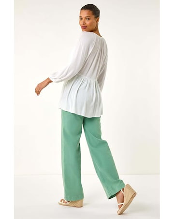 Roman Shirred V-Neck Top