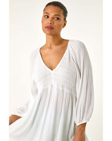 Roman Shirred V-Neck Top
