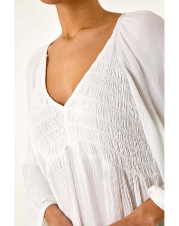 Roman Shirred V-Neck Top