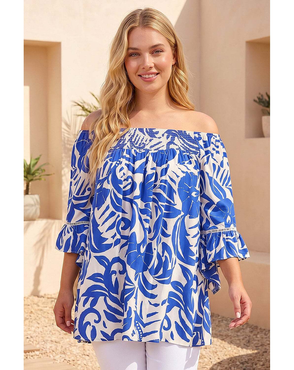 New In - Roman Curve Printed Bardot Top