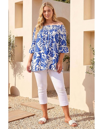 Roman Curve Printed Bardot Top