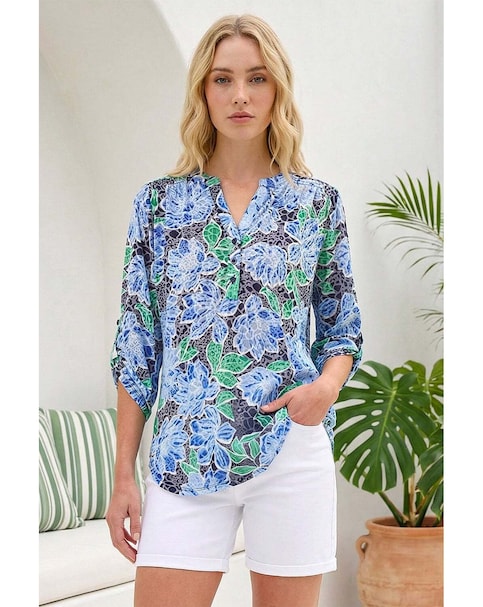 Roman Floral Print Burnout Shirt