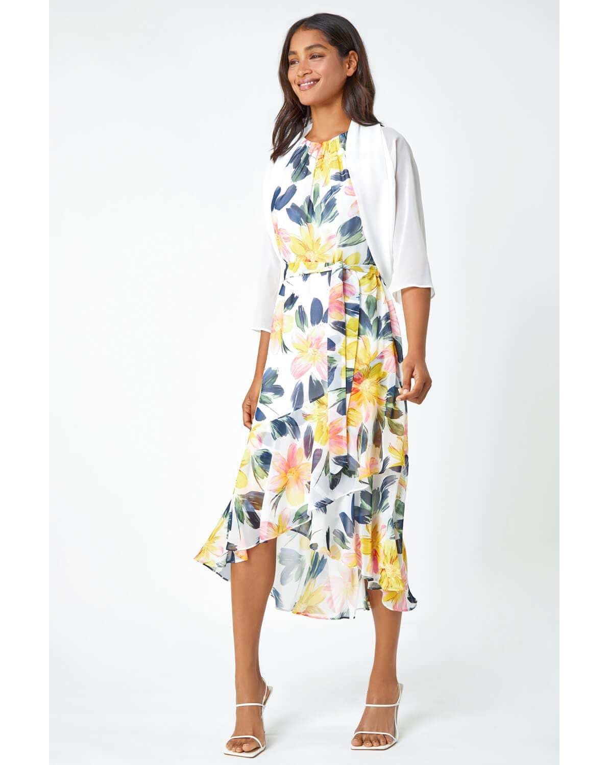 Roman 3/4 Sleeve Ruched Chiffon Bolero
