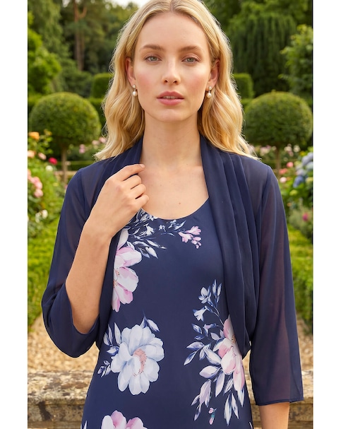 Roman 3/4 Sleeve Ruched Chiffon Bolero