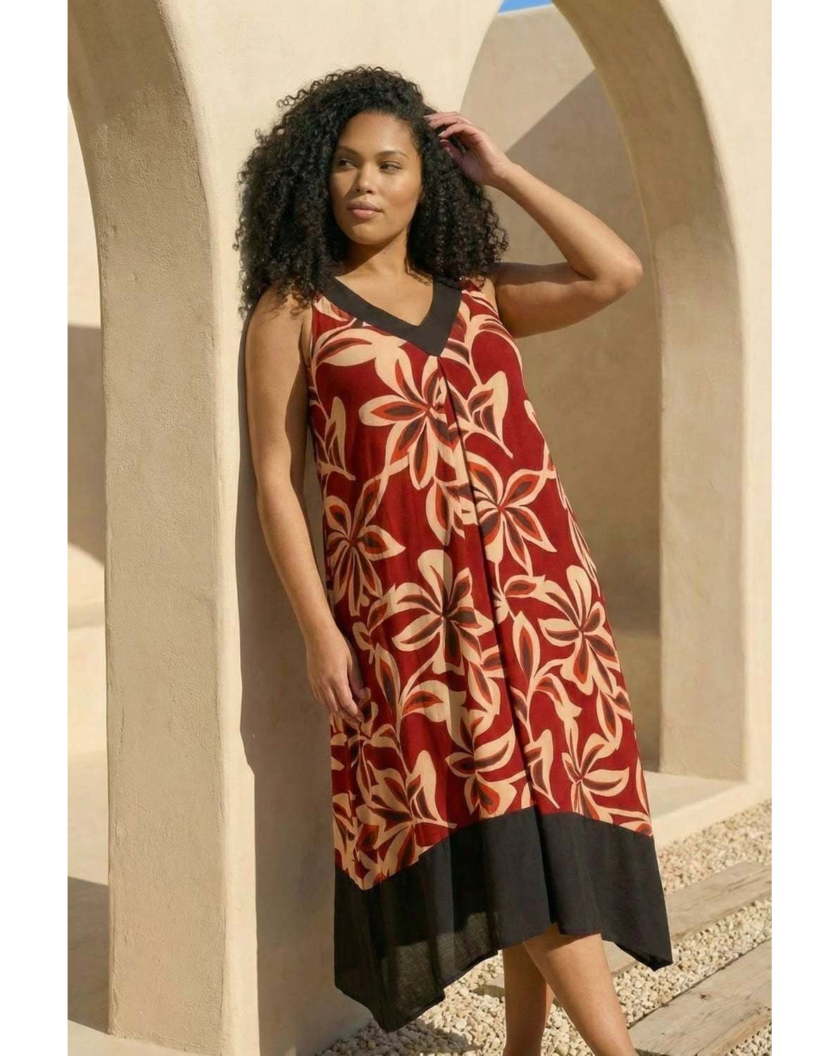 New In - Roman Curve Floral Print V-Neck Dress