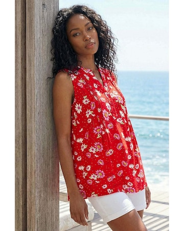 Roman Ditsy Floral Print Pintuck Top