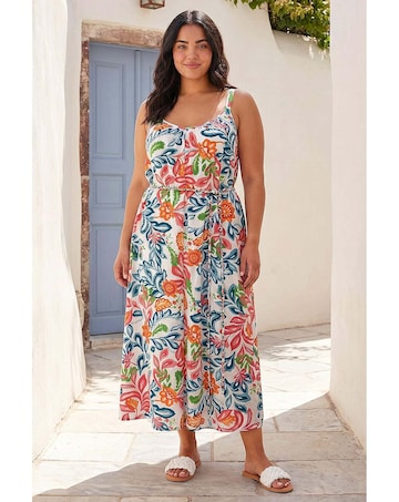 Roman Curve Print Plait Belt Midi Dress