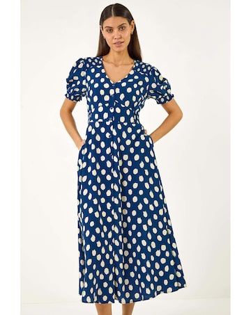 Roman Spot Print Button Midi Dress