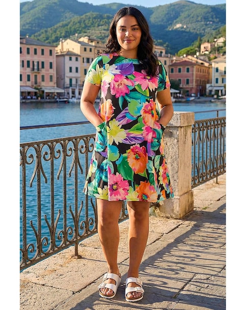 Roman Curve Leaf Stretch Pocket Dress