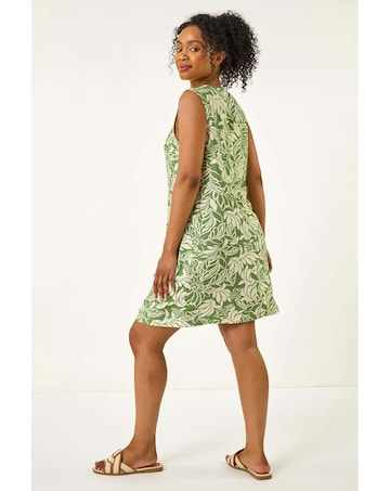Roman Petite Leaf Buttoned A-Line Dress