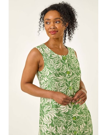 Roman Petite Leaf Buttoned A-Line Dress