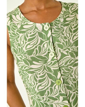 Roman Petite Leaf Buttoned A-Line Dress