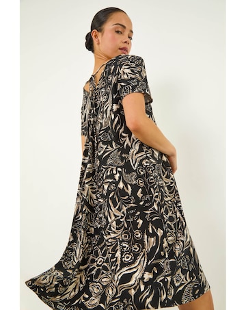 Roman Petite Print V-Neck Swing Dress