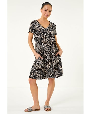 Roman Petite Print V-Neck Swing Dress