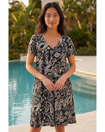Roman Petite Print V-Neck Swing Dress