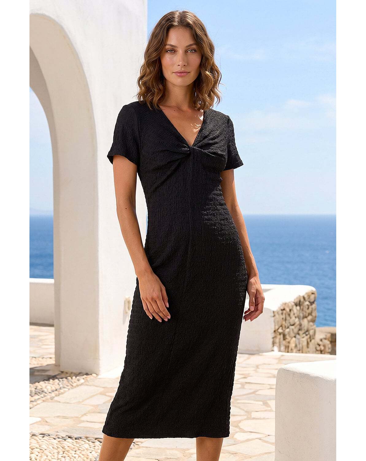 Roman Petite Textured Twist Midi Dress