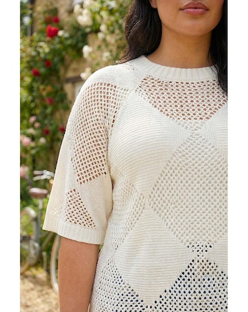 Roman Curve Metallic Diamond Knit Top