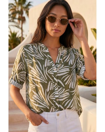 Roman Petite Abstract Button Up Blouse