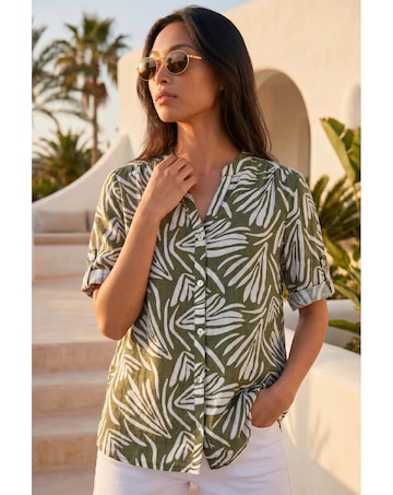 Roman Petite Abstract Button Up Blouse