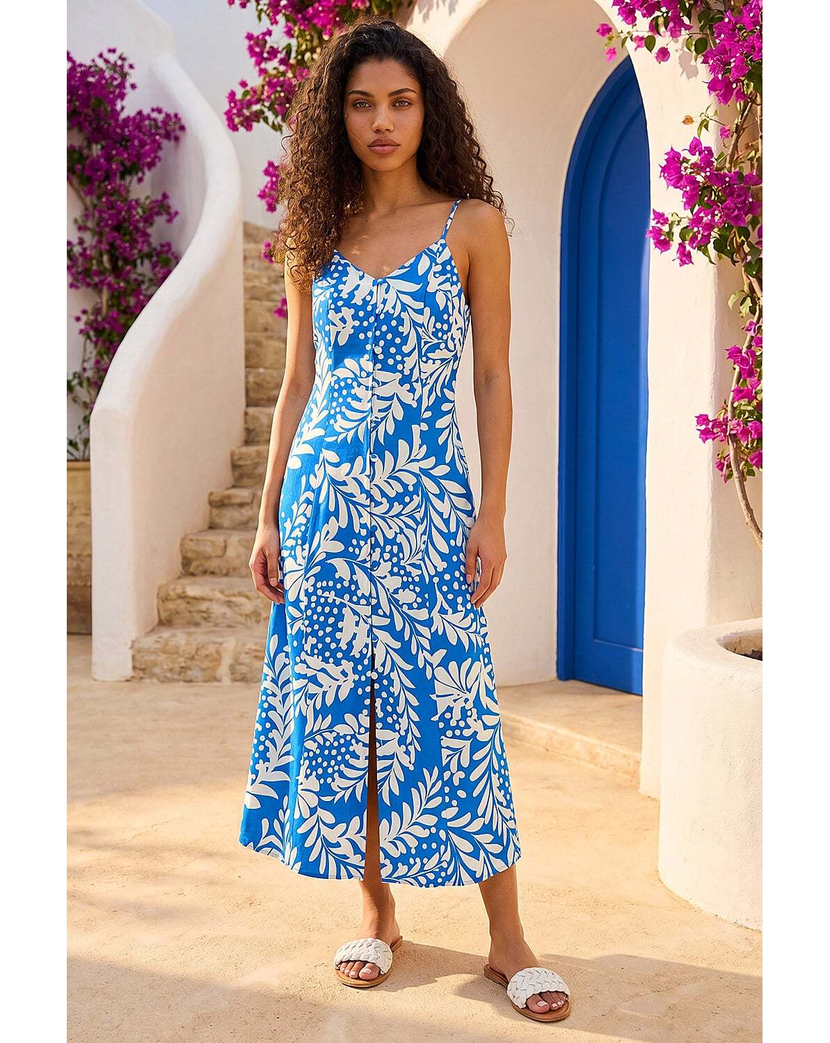 New In - Roman Petite Leaf Strappy Midi Dress