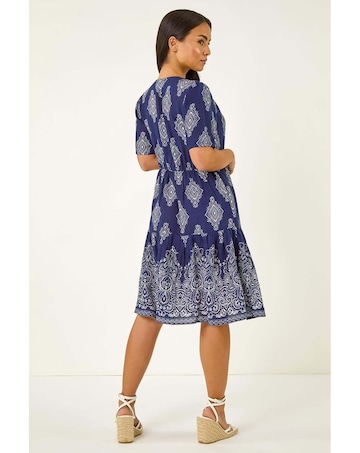 Roman Petite Border Print Tiered Dress