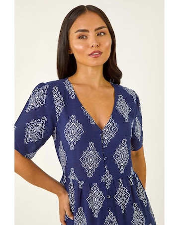 Roman Petite Border Print Tiered Dress