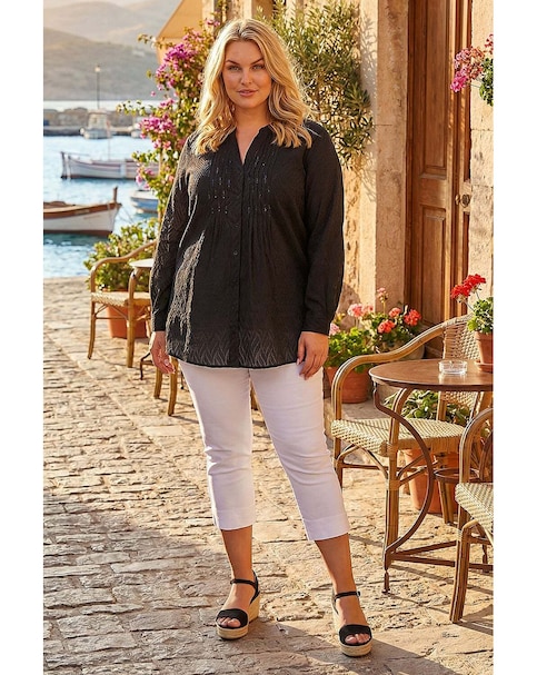 Roman Curve Sequin Jacquard Blouse