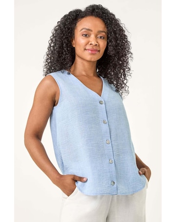 Roman Petite Buttoned Sleeveless Blouse