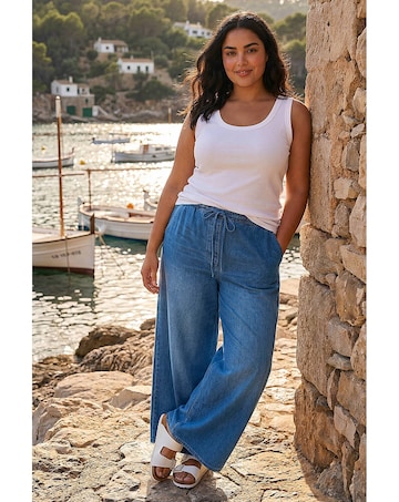 Roman Curve Tie Waist Denim Trouser
