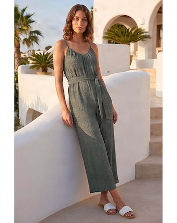 Roman Petite Textured Cropped Jumpsuit