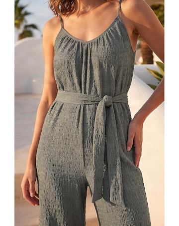 Roman Petite Textured Cropped Jumpsuit