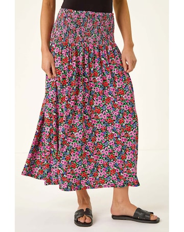Roman Petite Floral Shirred Midi Skirt
