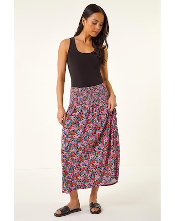 Roman Petite Floral Shirred Midi Skirt