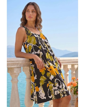 Roman Petite Leaf Print Scoop Neck Dress
