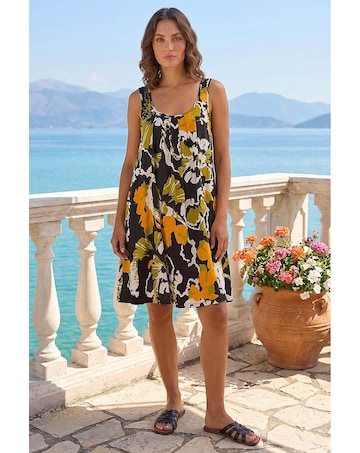 Roman Petite Leaf Print Scoop Neck Dress