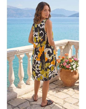 Roman Petite Leaf Print Scoop Neck Dress