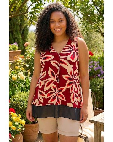 Roman Curve Floral Chiffon Hem Vest Top