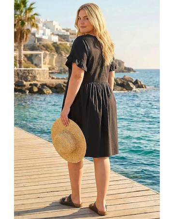 Roman Curve Cotton V-Neck Frill Dress
