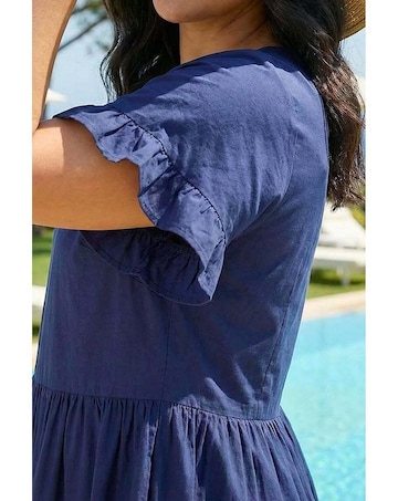 Roman Curve Cotton V-Neck Frill Dress