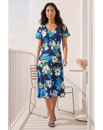 Roman Petite Floral Print Button Dress