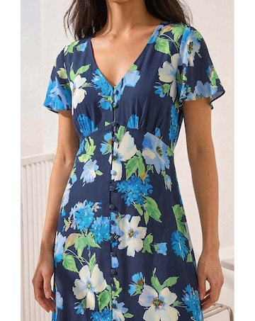 Roman Petite Floral Print Button Dress