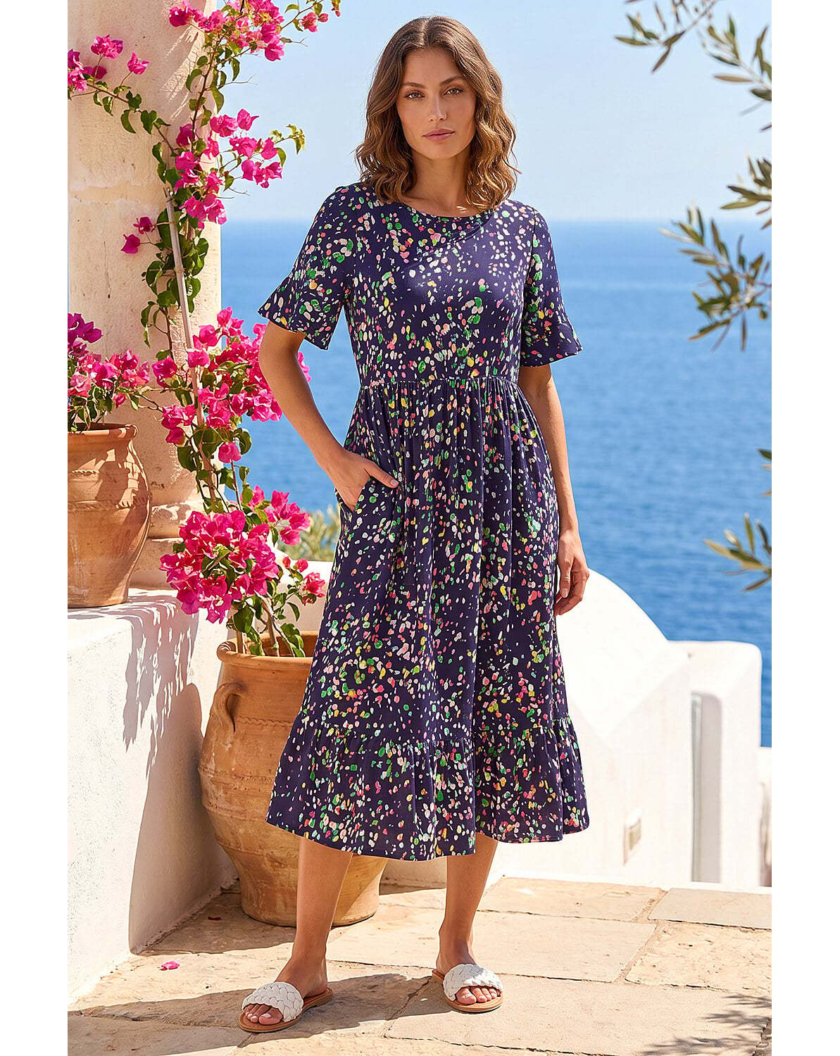 New In - Roman Petite Abstract Spot Midi Dress