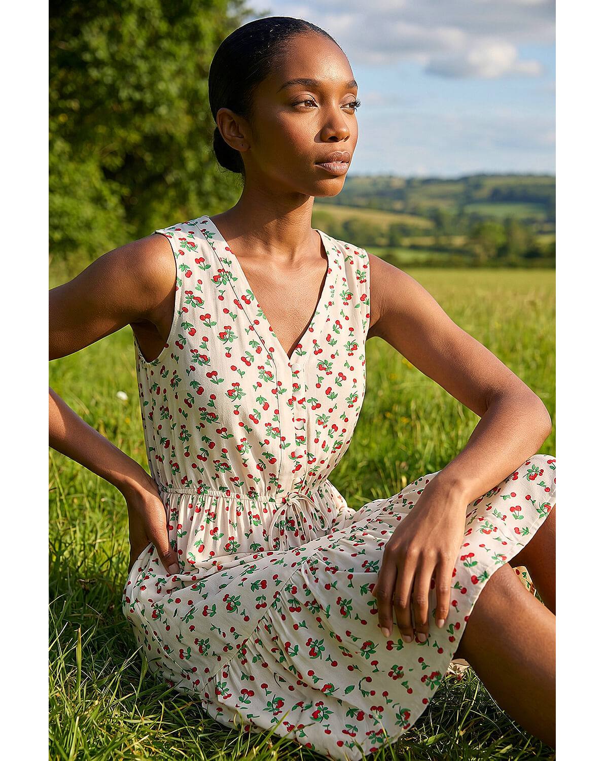 Roman Petite Cherry Tie Waist Dress