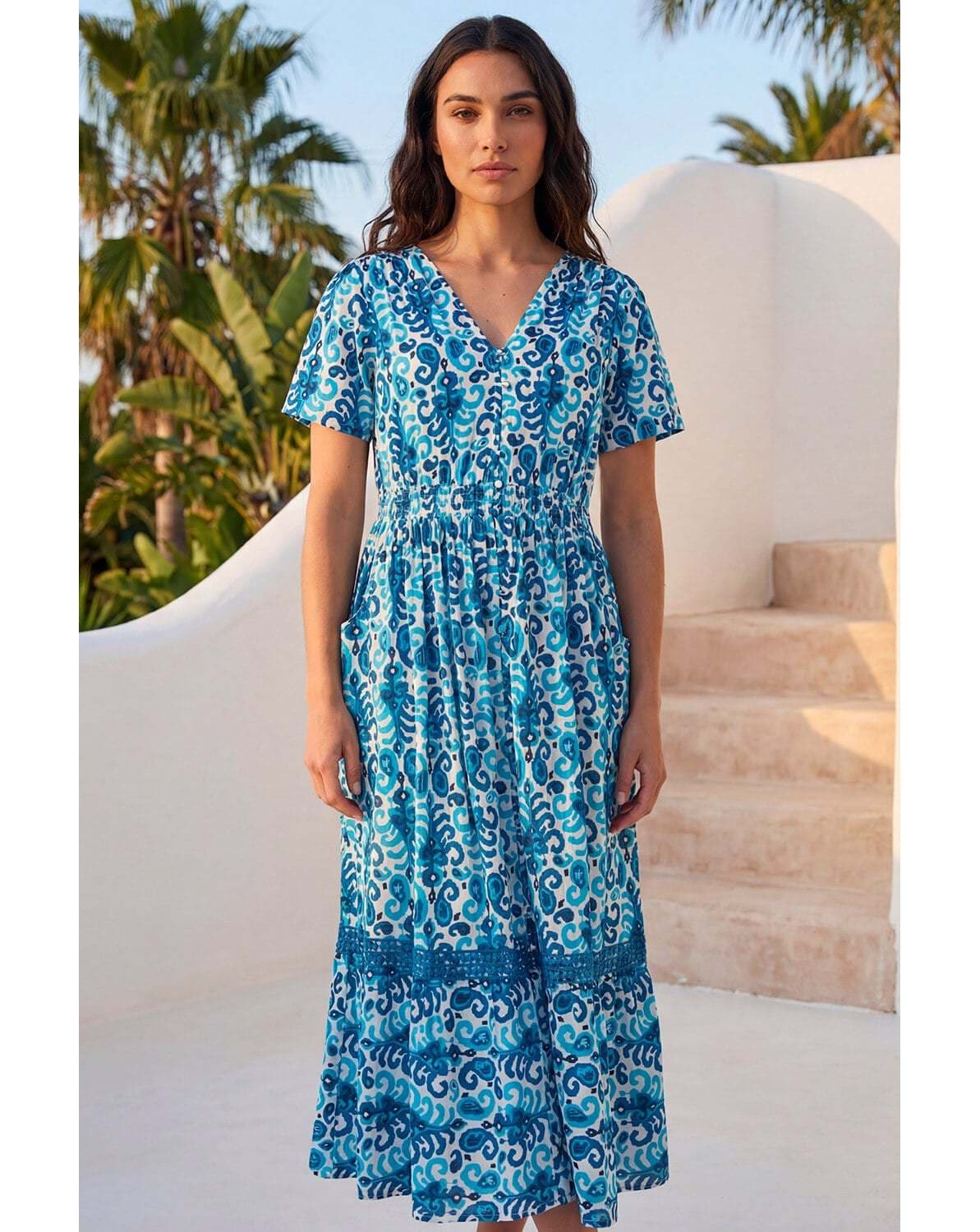 New In - Roman Petite Aztec Button Midi Dress