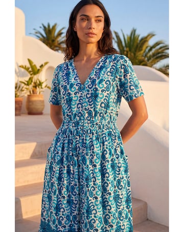 Roman Petite Aztec Button Midi Dress