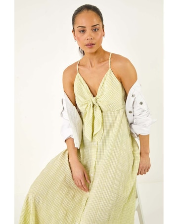 Roman Petite Gingham Twist Front Dress