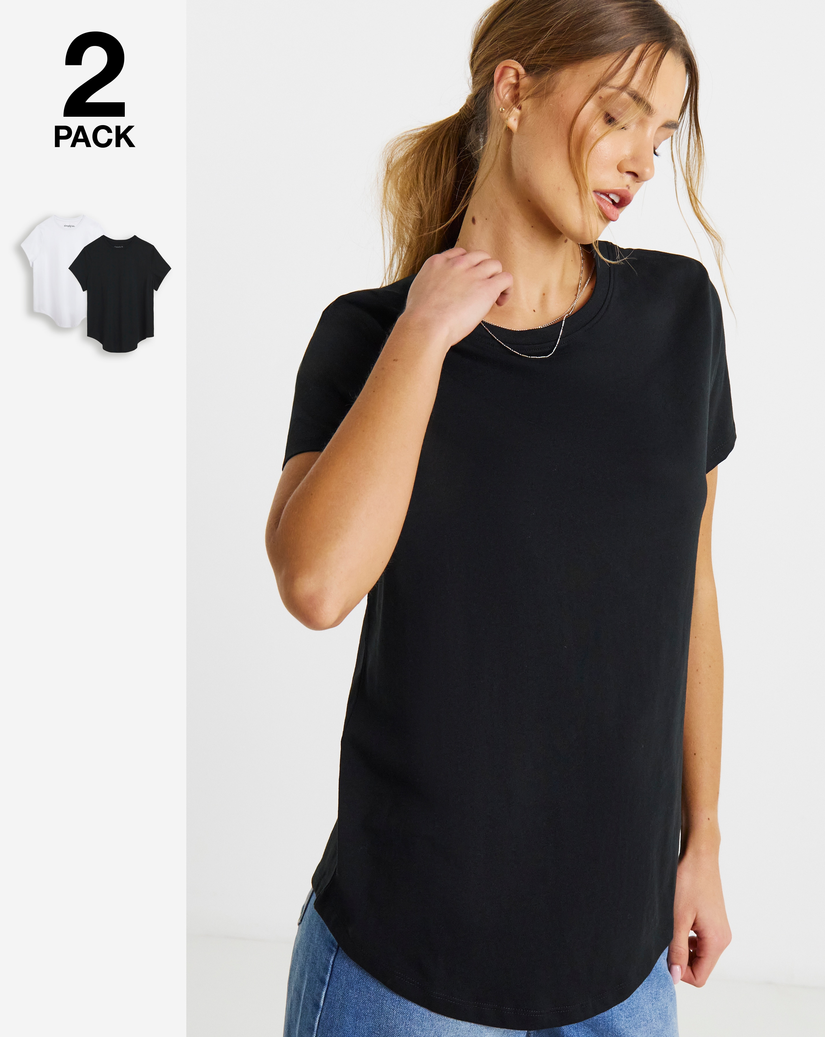 2 Pack Curved Hem Longline T-Shirt