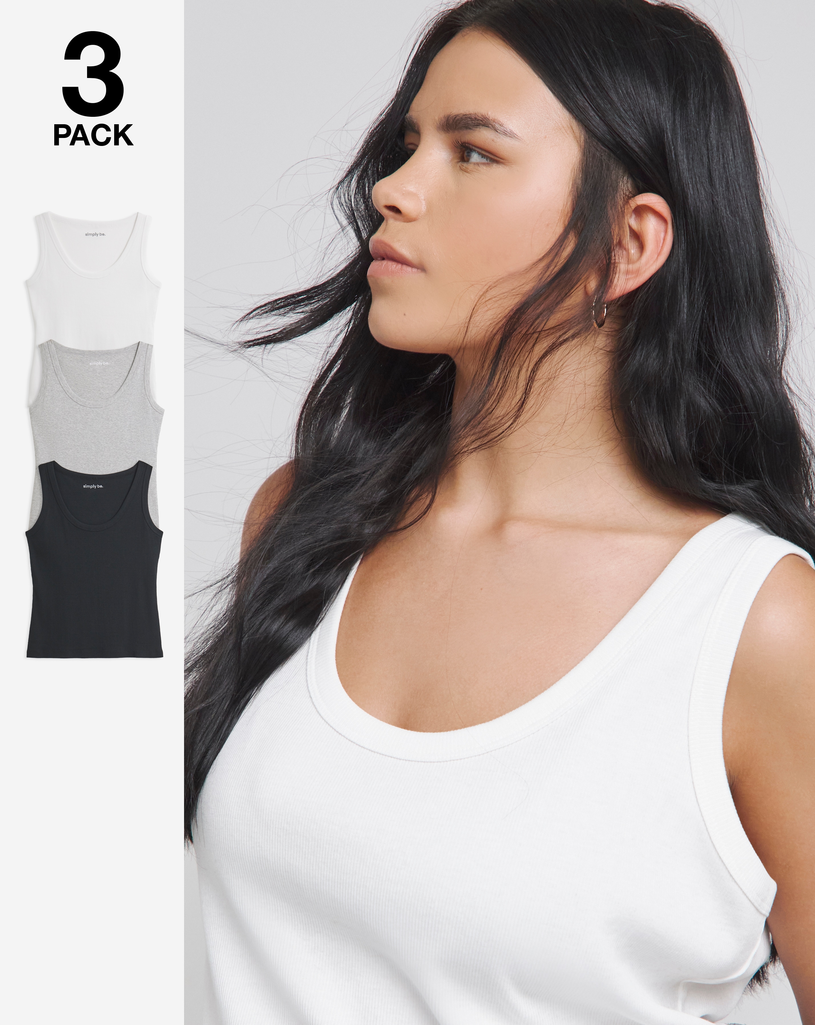 3 Pack Pure Cotton Scoop Neck Tanks