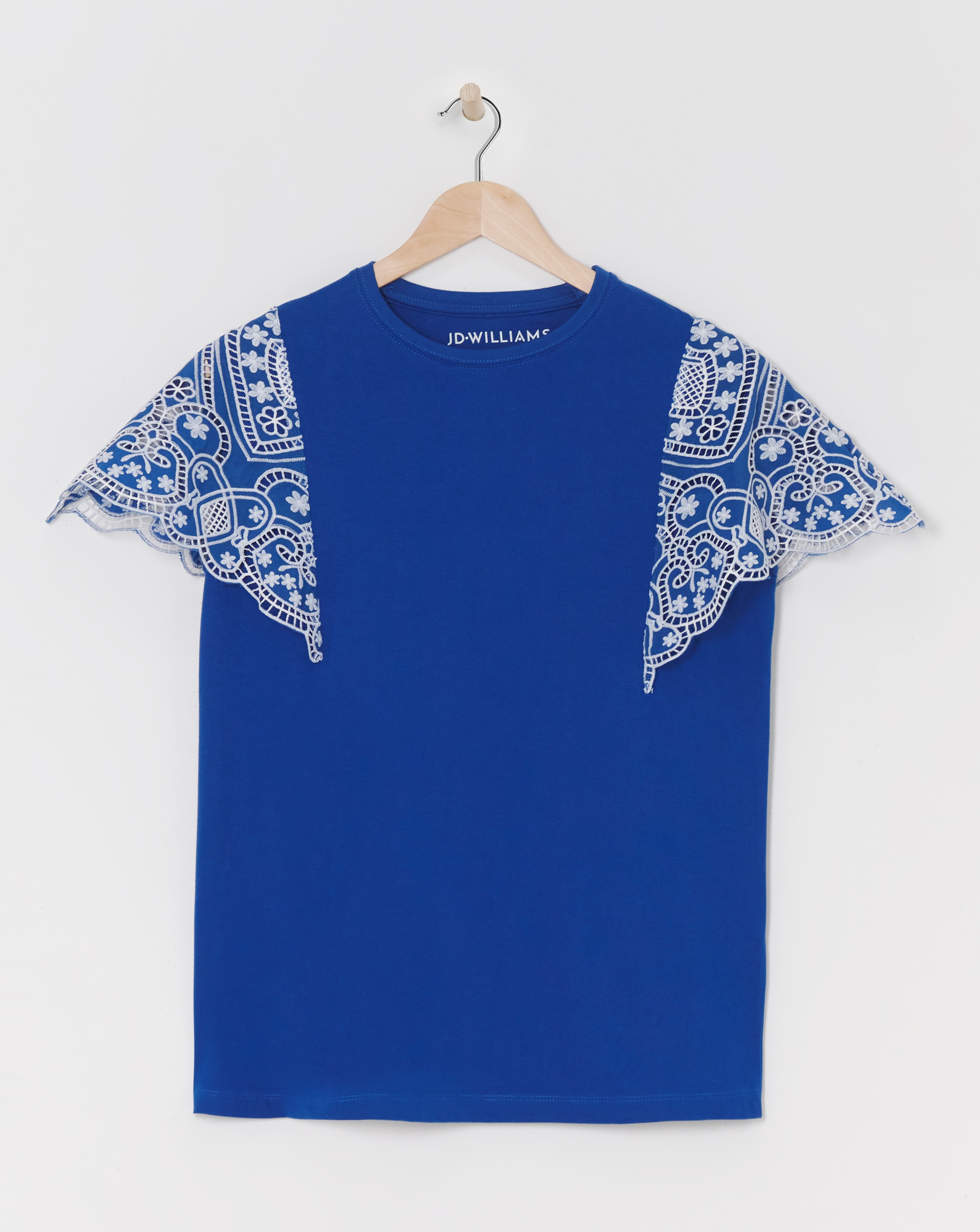 Crew Neck Broderie Angel Sleeve Top