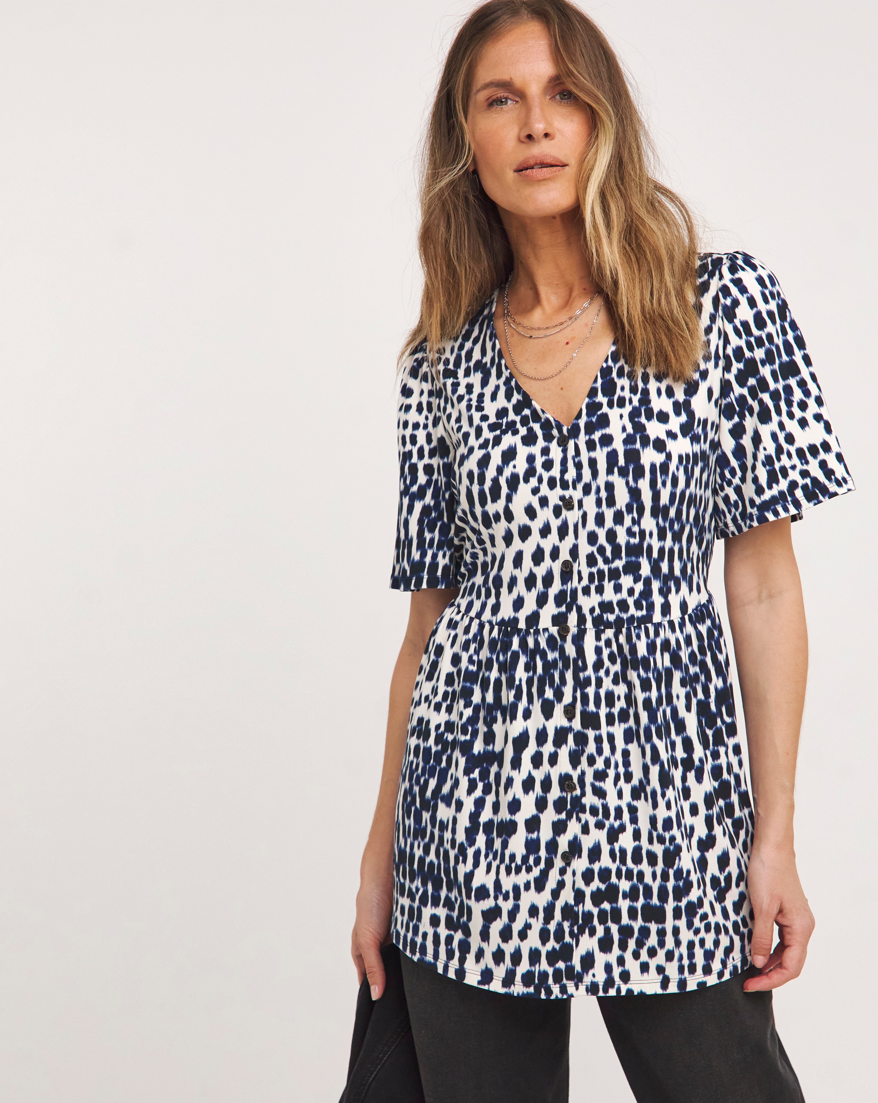 Angel Sleeve Button Front Longline Top